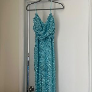 Storybook Mermaid Aqua Handsmocked Organza Dress